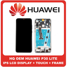 HQ OEM Συμβατό Για Huawei P30 Lite, P30Lite (MAR-L21, Marie-L21A,MAR-LX1A,MAR-L23) IPS LCD Display Screen Assembly Οθόνη + Touch Screen Digitizer Μηχανισμός Αφής + Frame Bezel Πλαίσιο Σασί Black Μαύρο (Grade AAA+++)